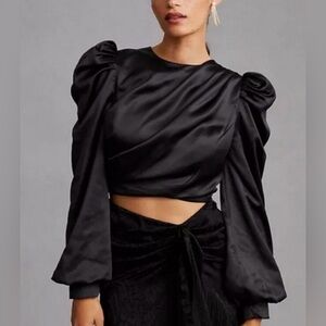 MARE MARE X ANTHROPOLOGIE black crop satin blouse XS